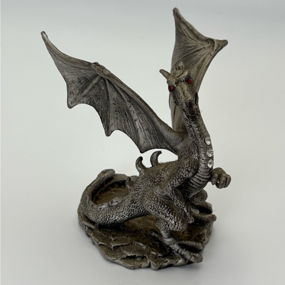 Majestic Vintage Pewter Dragon Figurine Votive Holder